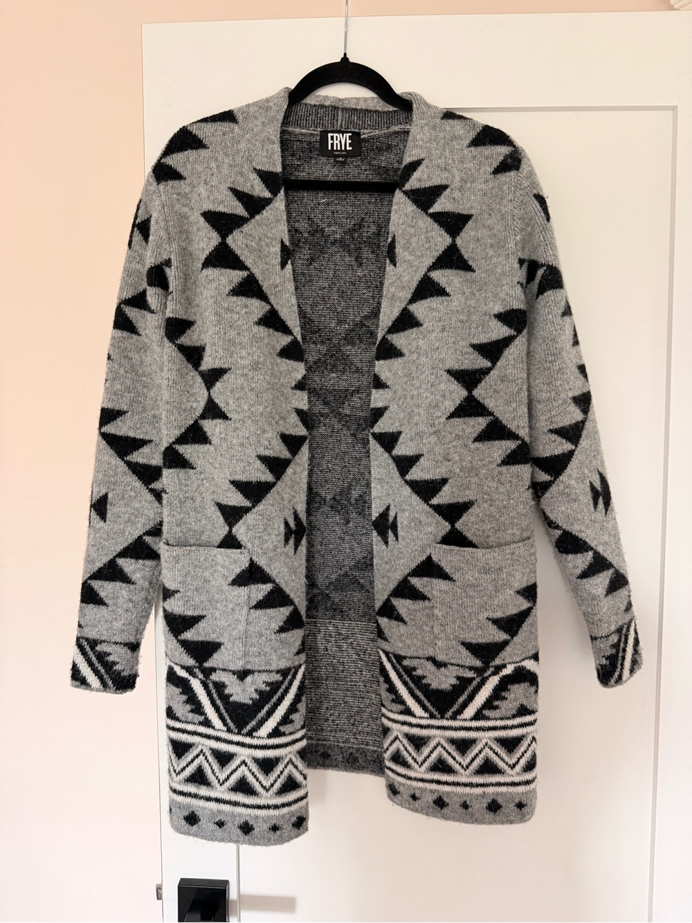 FRYE Black & Gray Geometric Open-Front Cardigan